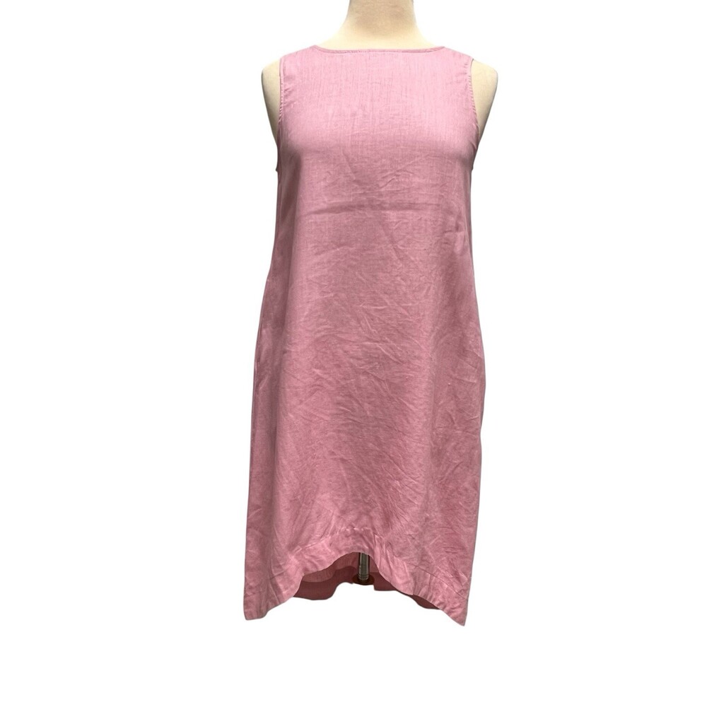 100% Linen Amazhiyu Hi/Low Dress Size Small Pink Pockets Minimalist sleeveless